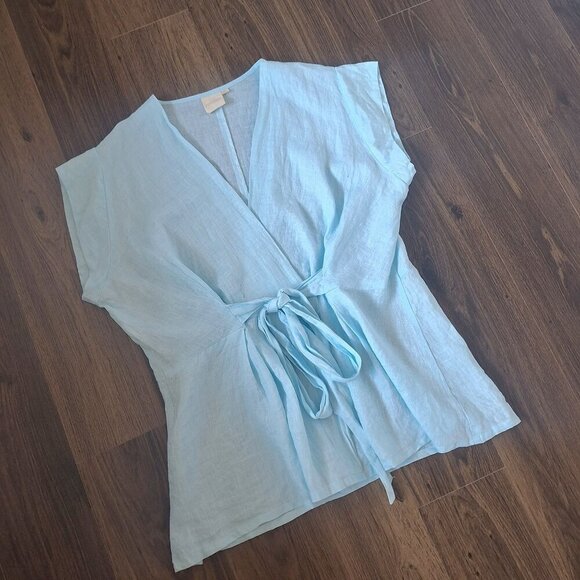 💙 Reistor 100% Hemp Wrap Style Short Sleeve Top Size 2X Preppy Lightweight Natu - Picture 5 of 11
